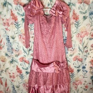 Vintage Pink Lace Prom Dress